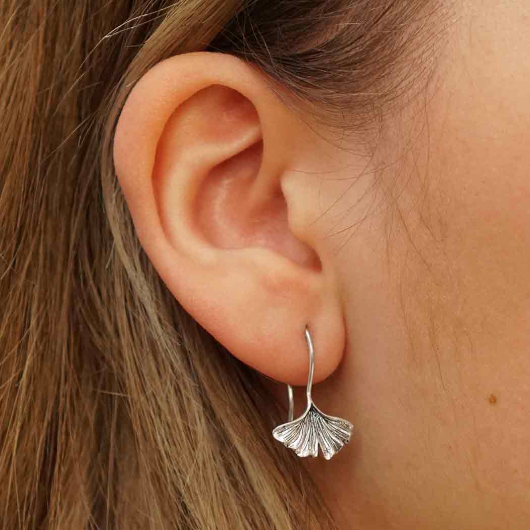 GINKGO LEAF EARRINGS STERLING SILVER – THE MOONFLOWER STUDIO