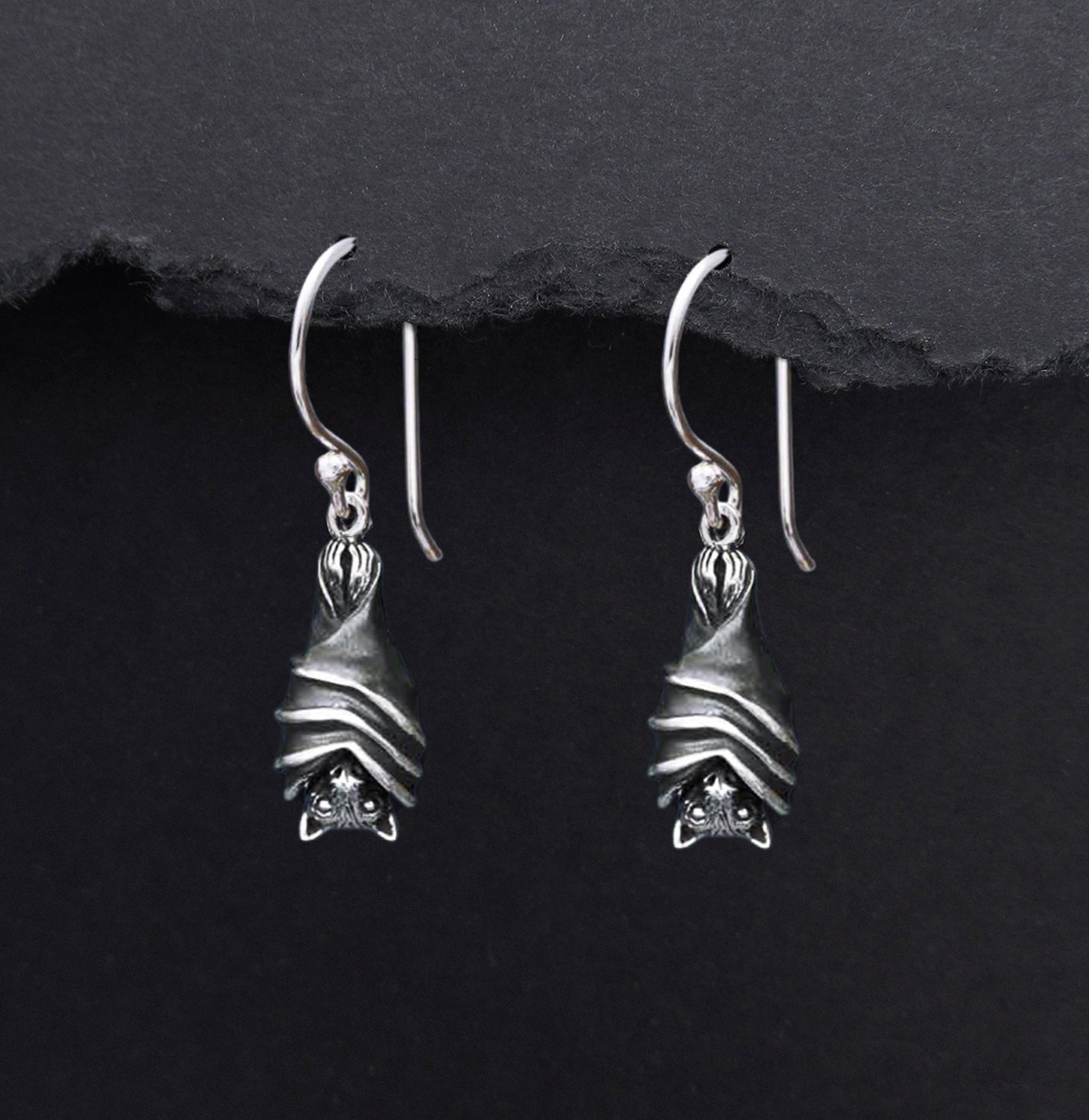 BAT EARRINGS STERLING SILVER DANGLE DROP