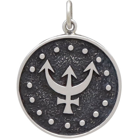 Pisces Zodiac Charm Sterling Silver Two Sided Astrology Celestial Symbol Pendant Ruling Planet Neptune Back View