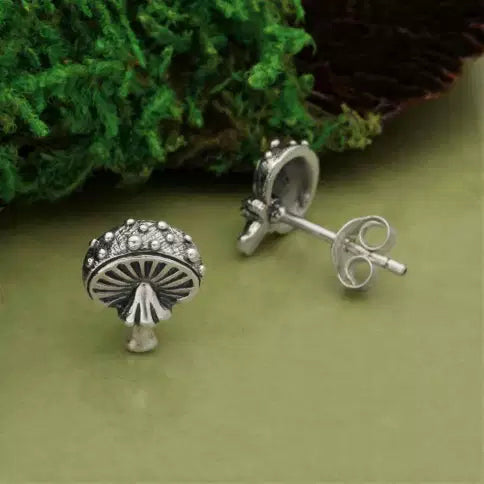 Silicone Slider Earring Backs (Mushroom) Sterling Silver (Pair)