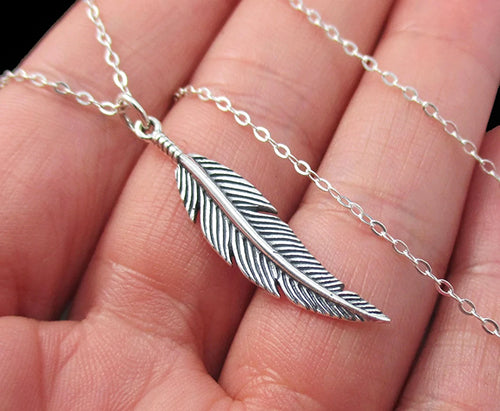 Feather on sale necklace silver,feather necklace,silver feather,boho necklace,feather pendant,long necklace,sterling silver,sterling silver- A196