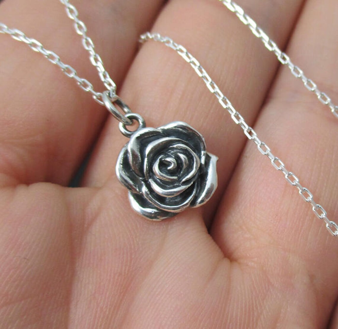 Sterling Silver Rose Pendant-Sterling Silver online Delicate Rose Pendant-Woodland Inspired Jewellery-Botanical Jewelry-Rose Jewelry